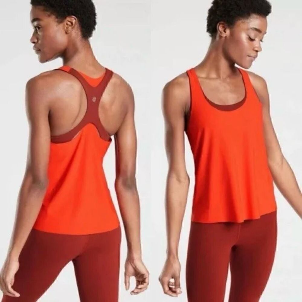 Athleta Racerback Colorblock 2 in-1 Ultimate Support Tank Top Orange Red Size XS